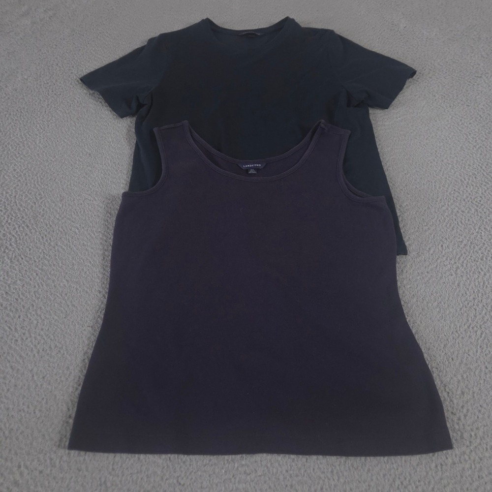 LOT OF 2 Lands' End Top Womens M Multi 100% Cotton Short Sleeve Tee Tank Bundle